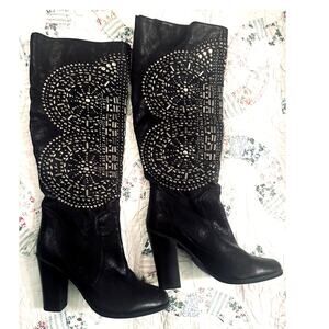 NEW JEFFREY CAMPBELL FLEETWOOD LEATHER STUDDED BOOTS ROCK N ROLL BIKER  8